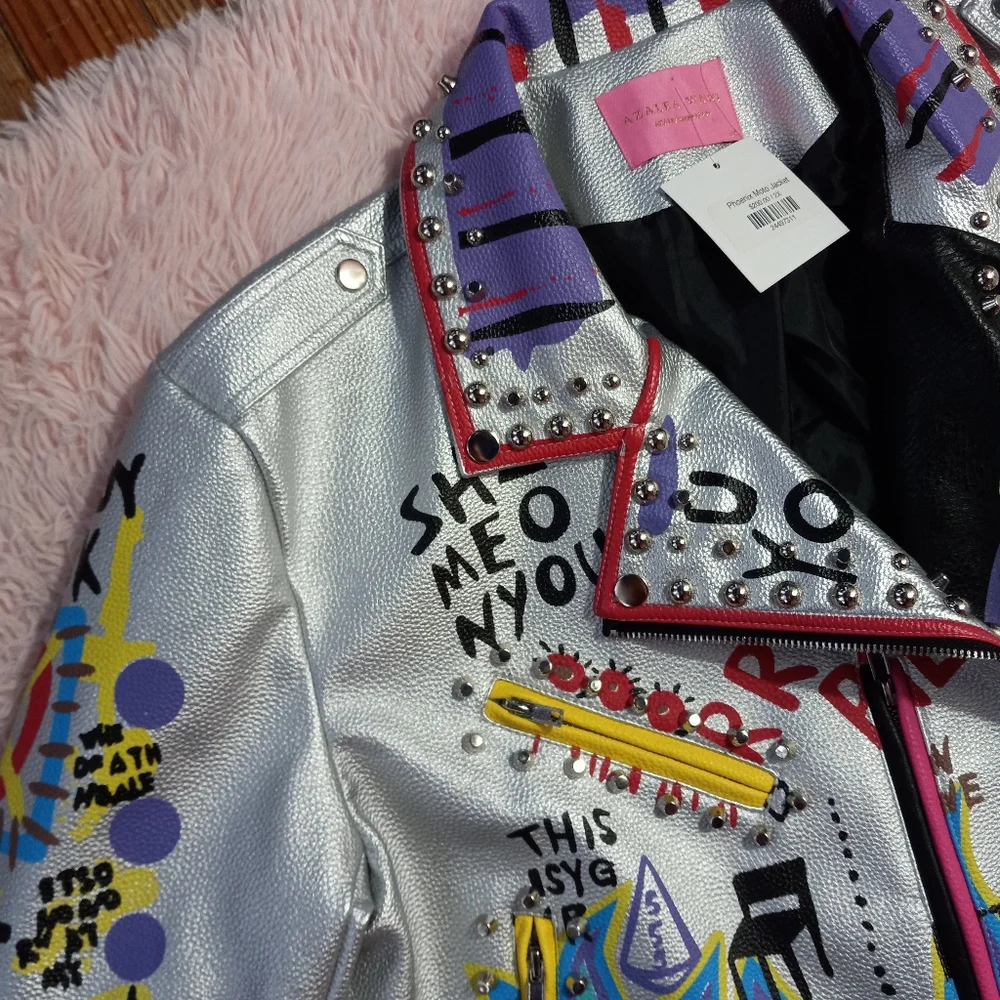 Azalea Wang Femi luxury designer graphic punk jacket! "Phoenix" moto sold out! - Picture 3 of 14